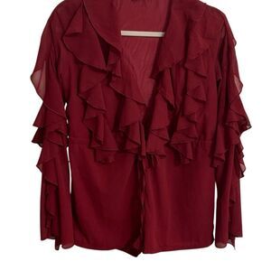 Pretty Little Things Oxblood Ruffled L/S Plunge Playsuit